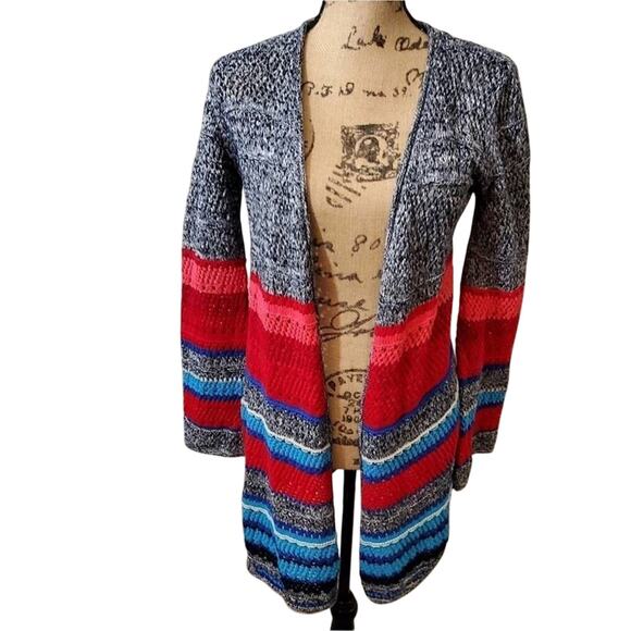 Gorgeous‎ open weave striped boho cardigan size large - Picture 1 of 5